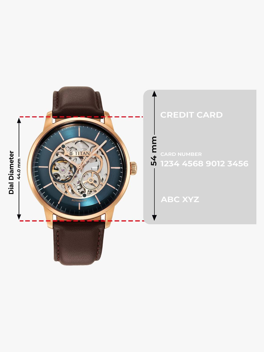 Titan Mechanical Automatic Teal Blue Dial Brown LeatherStrap Watch - Image 4