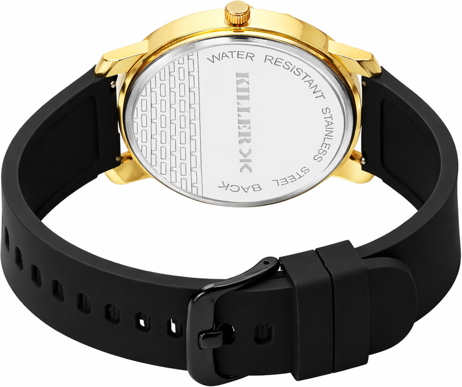 Image of KILLER Timeless Gold Elegance with Bold Black Dial & Premium Silicone Strap Analog Watch - For Men KLR-GR008-BLK-BLK