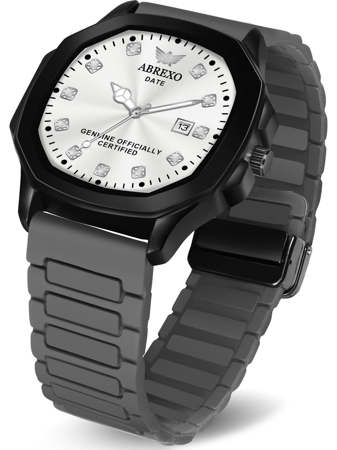 Image of ABREXO Abx7200 SL GR MGT ST New Arrival Arabic Style Silicone Magnet Strap Date Working QuartzWatch For Boys Analog Watch - For Men