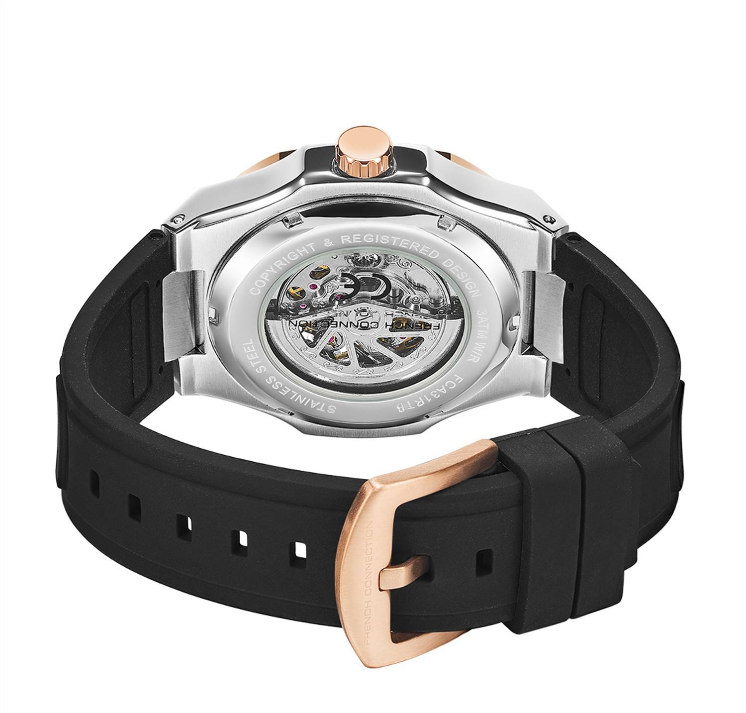 French Connection Skeleton Dial Silicone Automatic Watch - Image 3