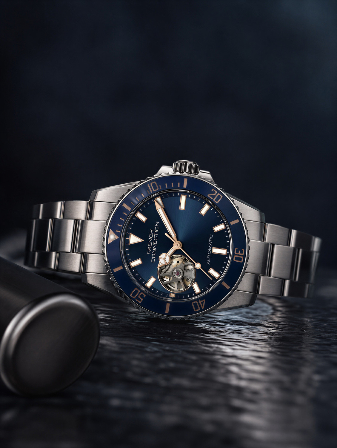 Image of French Connection FCA55USM Blue Sunray Round Dial Automatic Analog Watch - For Men