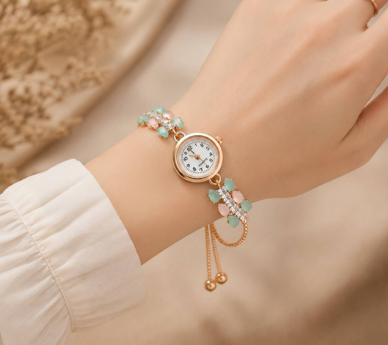Krishna Elegant Rose Floral Bracelet Watch - Image 2
