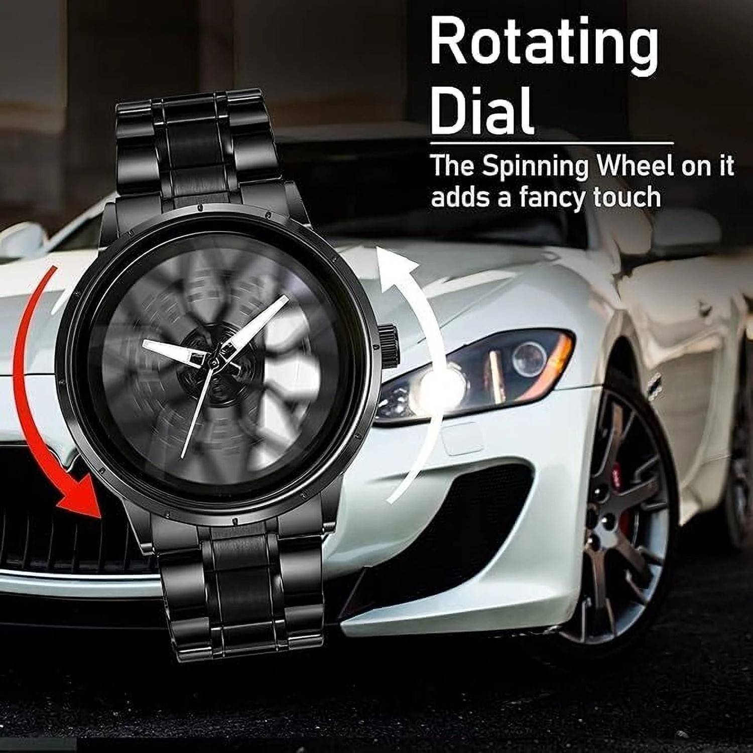 Image of Spinner Men's Rotating Wheel Dial Analog Watch A36 Car wheel watch | Spinning watch | Roatating watch | Gyro watch | Black watch Analog Watch - For Men