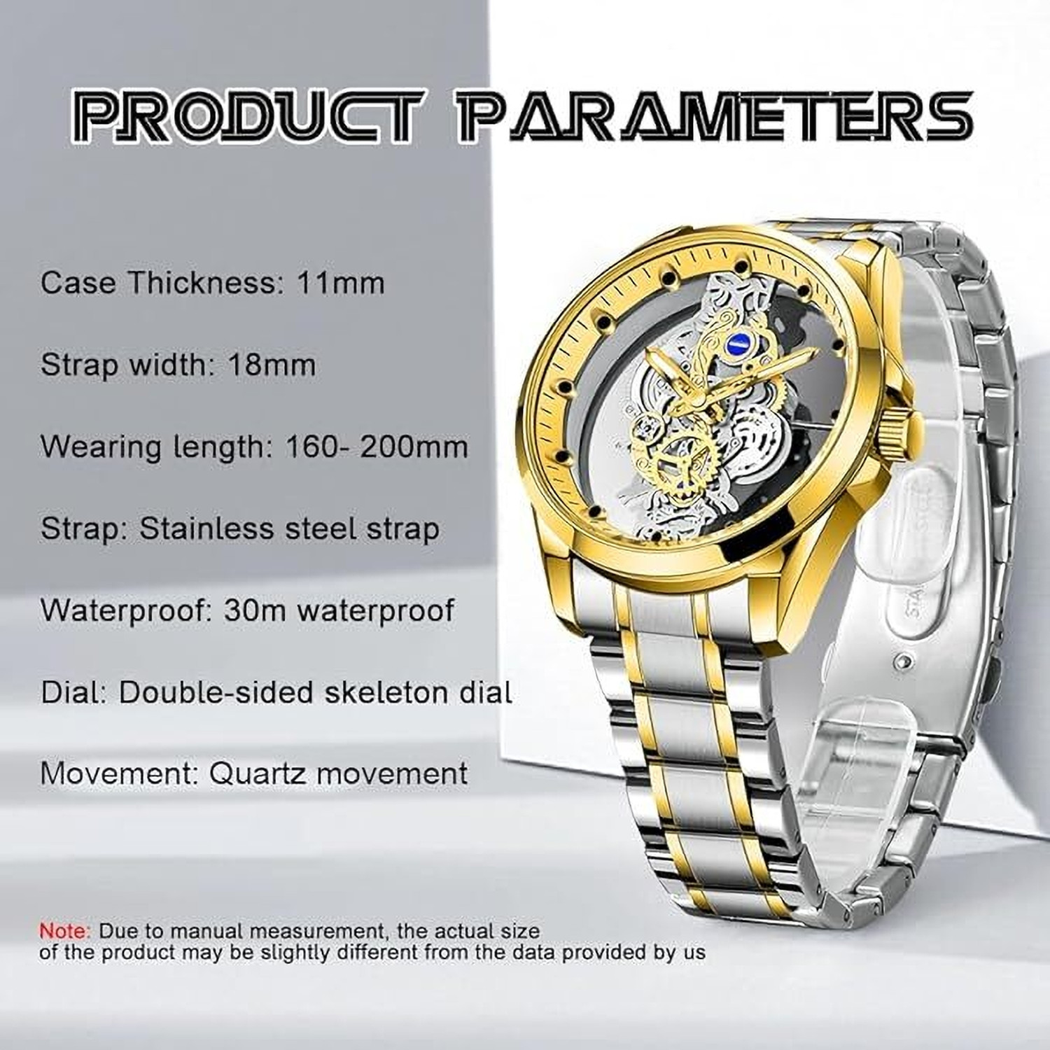 Image of NAYABE Skeleton Watch for Men, Two-Tone Silver and Gold Stainless Steel NAYABE Skeleton Watch for Men, Two-Tone Silver and Gold Stainless Steel Analog Watch - For Boys