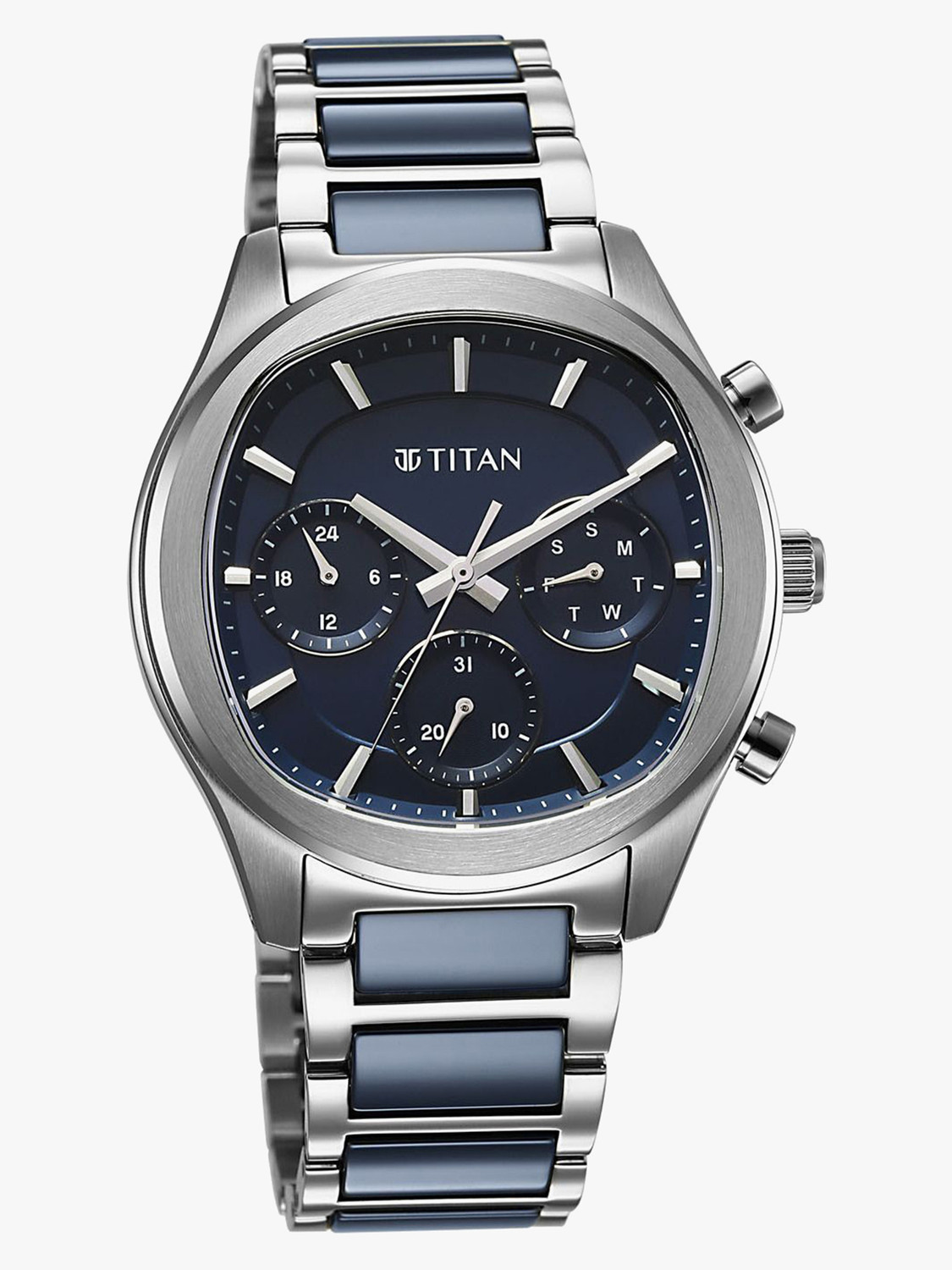 Image of Titan Ceramic Fusion 3.0 Blue Dial Blue Solid Link Stainless Steel Strap Analog Watch - For Men