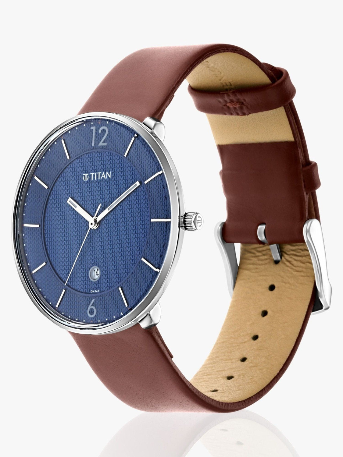 Image of Titan Minimals With Date Blue Dial Brown LeatherStrap Analog Watch - For Men NS1849SL03,1791118,1849SL03