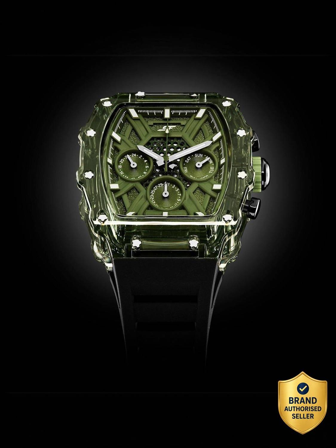 SONATA SF Maiden Voyage Quartz Watch Green Dial Black Silicon Strap
