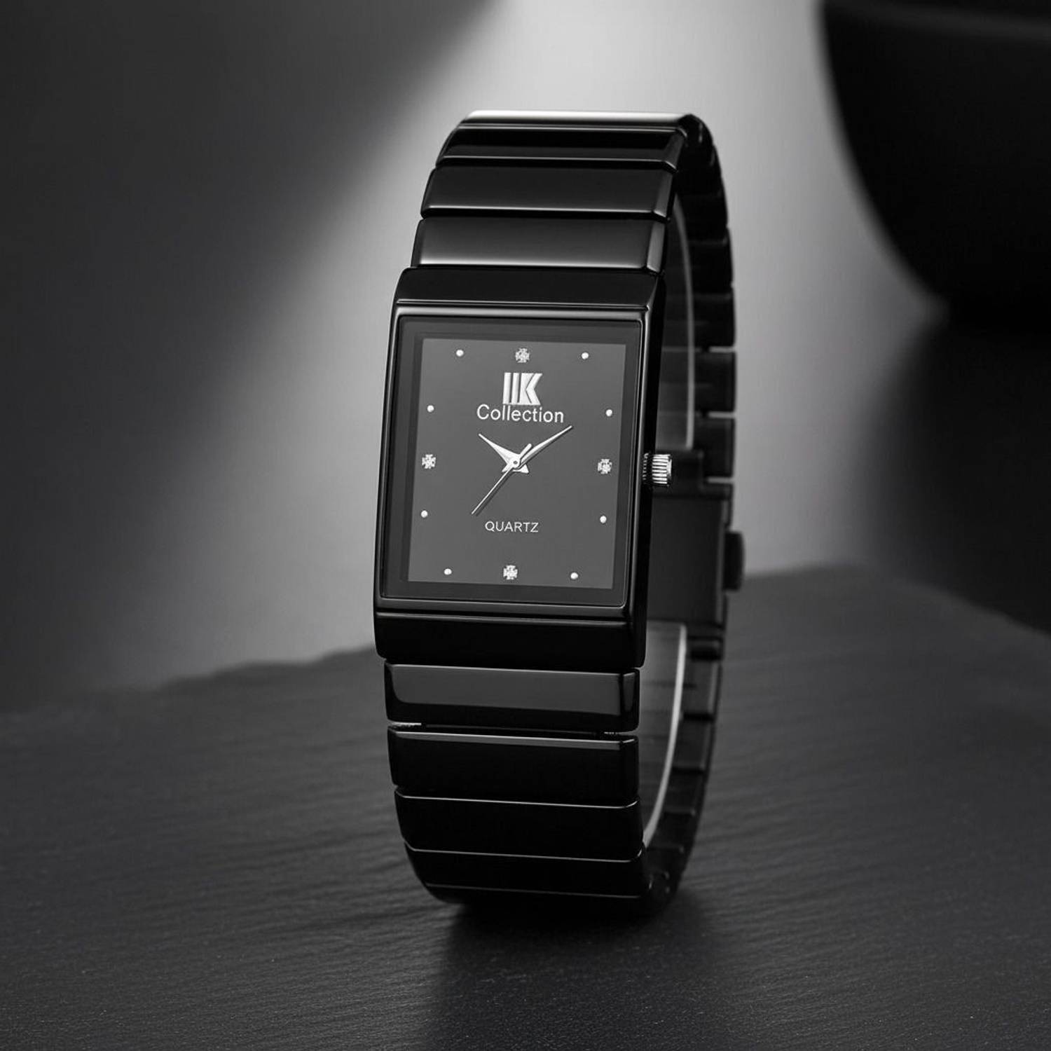 IIK Black Studded Rectangle Dial Analog Watch for Men - Image 2