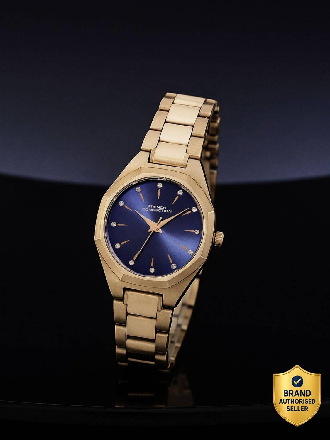 French Connection Rhinestone Blue Sunray Dial | Women's Analog Rose Gold Watch Analog Watch  - For Men price history chart and lowest price