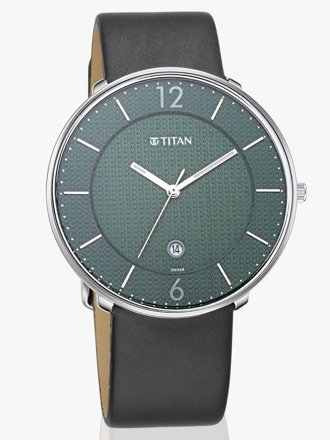 Image of Titan Minimals With Date Green Dial Black LeatherStrap Analog Watch - For Men TH1710490, NS1849SL02|1849SL02|NS1849SL02
