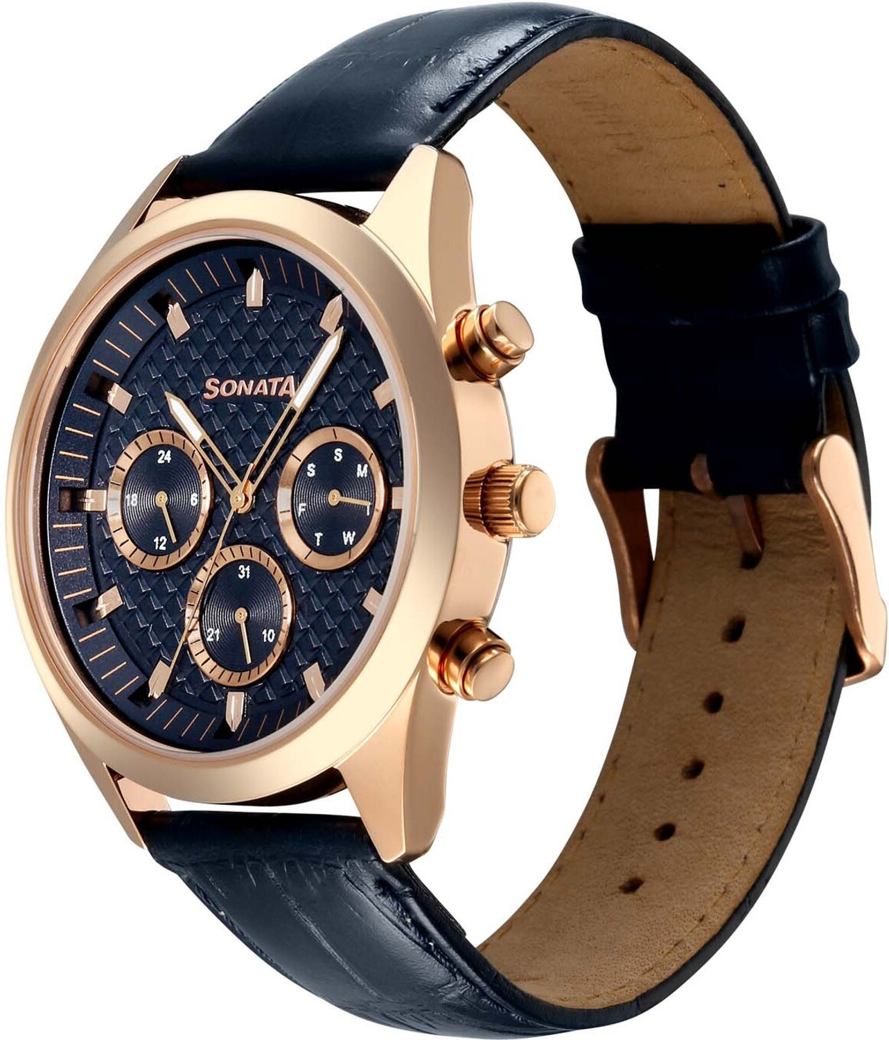 Image of SONATA Summit Summit Multifunction Blue Dial Leather Strap Analog Watch - For Men