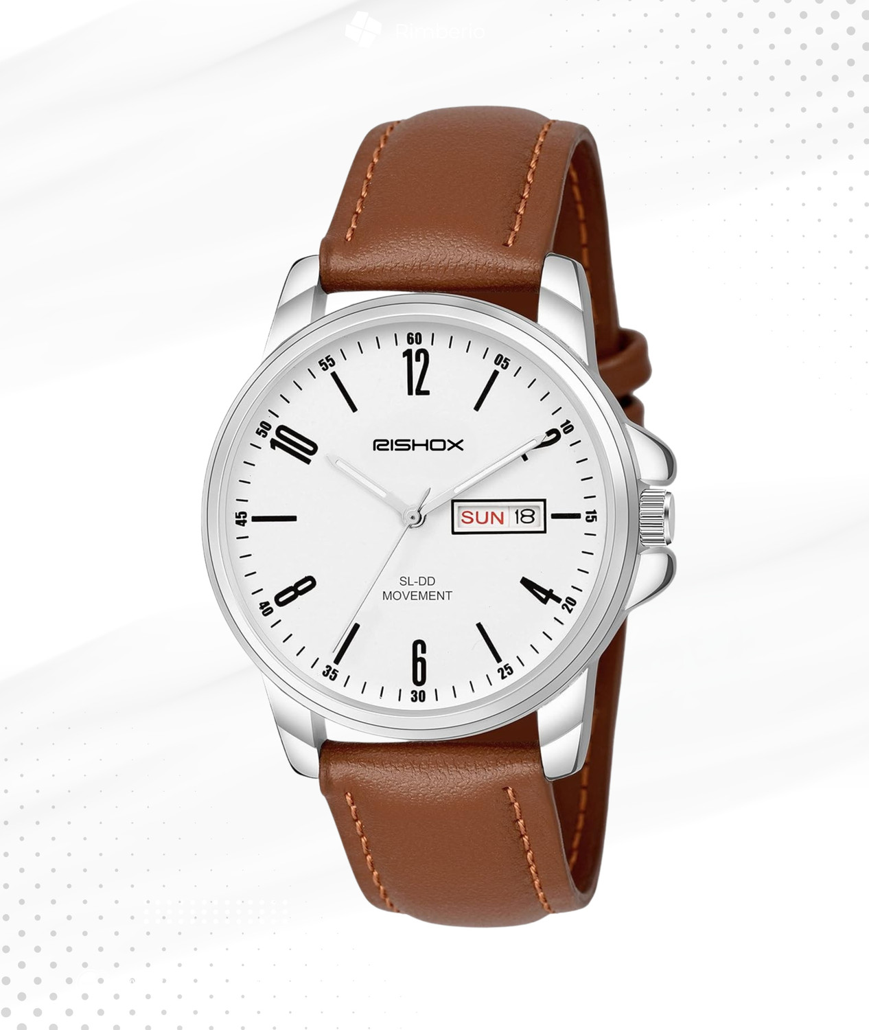 Image of Rishox Brown Leather Strap, White Dial RISHOX Classic Collection Analog Watch - For Men