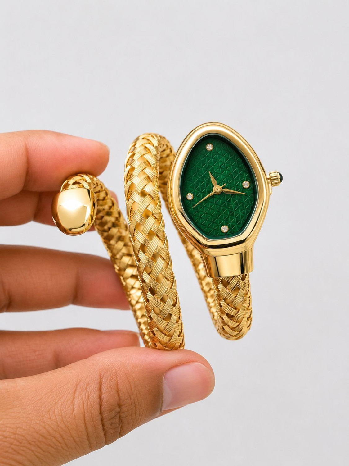 Image of shekaya Green Dial Golden Bracelet Watch for Women Snake Watch Analog Watch - For Women