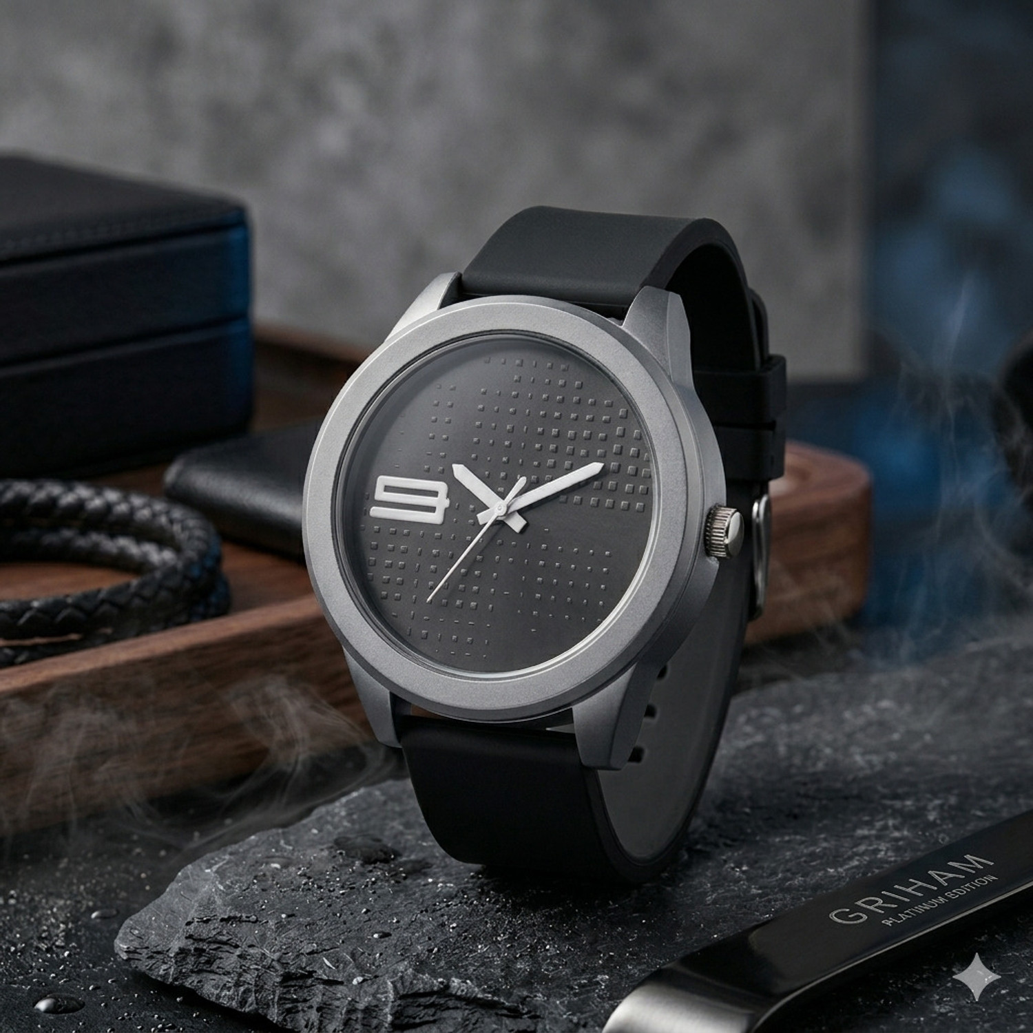 Image of GRIHAM Classic Grey and White with Black Silicone Strap Analog Watch Classic Grey and White with Black Silicone Strap Analog Watch Analog Watch - For Men