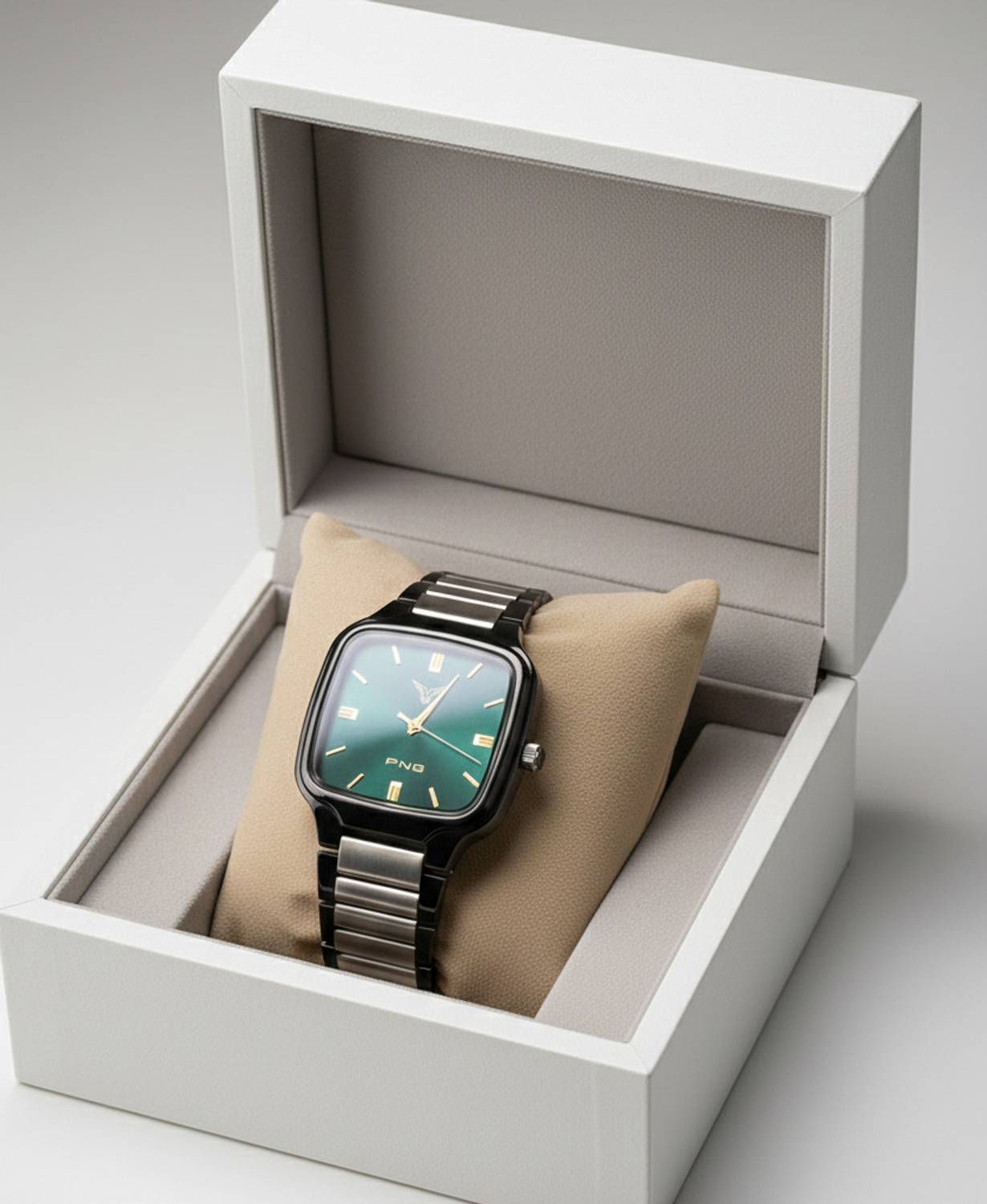 FNB 2Tone Stainless Steel Chain Black Analog Watch - Image 3