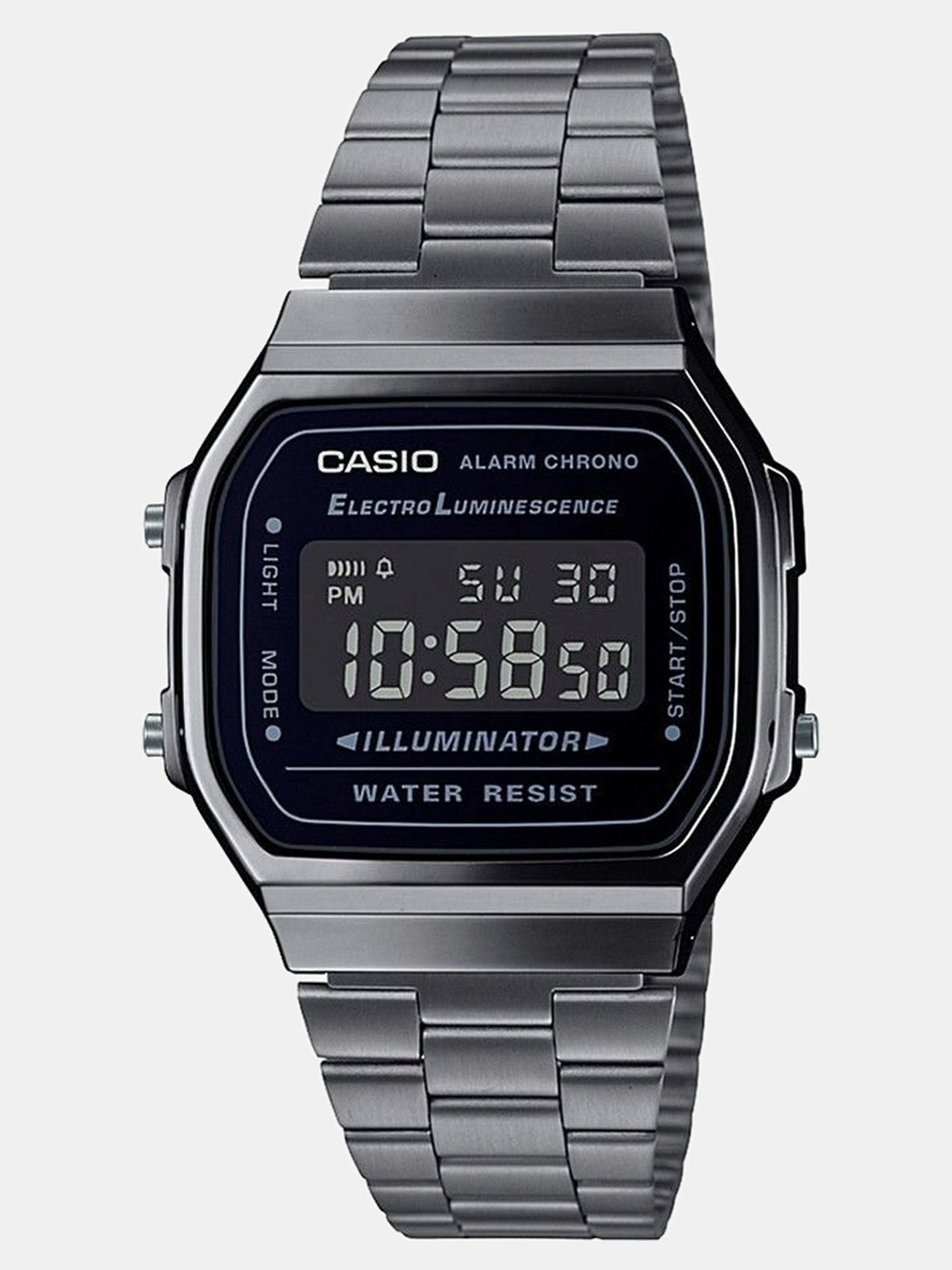 Image of CASIO A168WGG-1BDF Vintage Black Dial Black Stainless Steel Band Digital Watch - For Men & Women