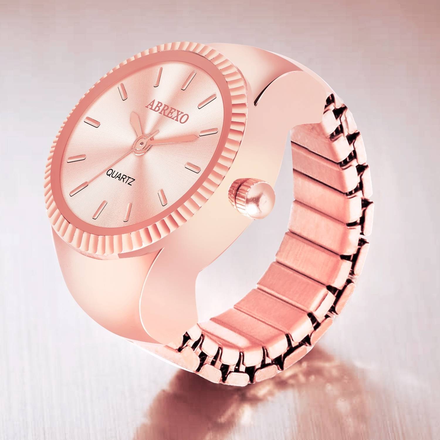 ABREXO Abx1035-Rosegold Rose Gold Ring Watch | Bossy Look | Adjustable Ring New Concept For Girls Analog Watch  - For Women