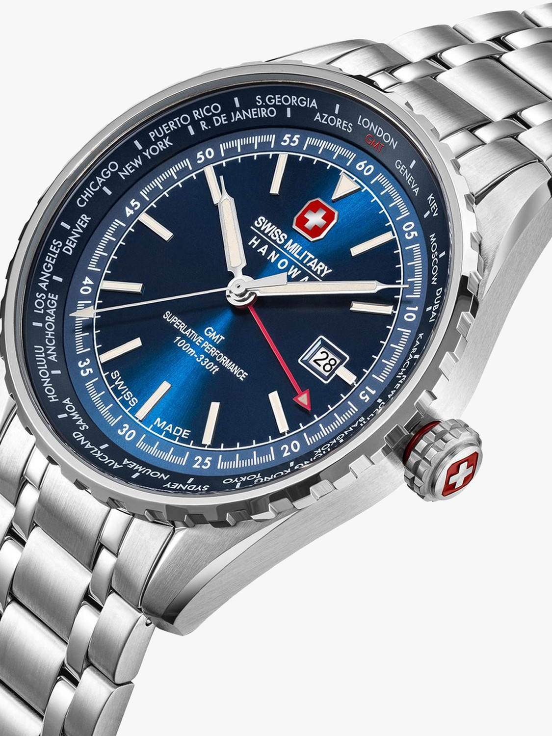 Image of Swiss Military Hanowa AFTERBURN GMT Water Resistant Dial 3 HAND Stainless Steel Strap Analog Watch - For Men