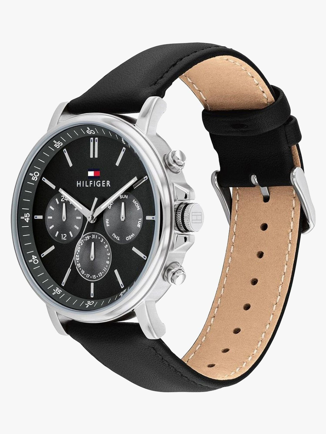 Image of TOMMY HILFIGER Tommy Hilfiger Multifunction Black Dial Black LeatherStrap Analog Watch - For Men