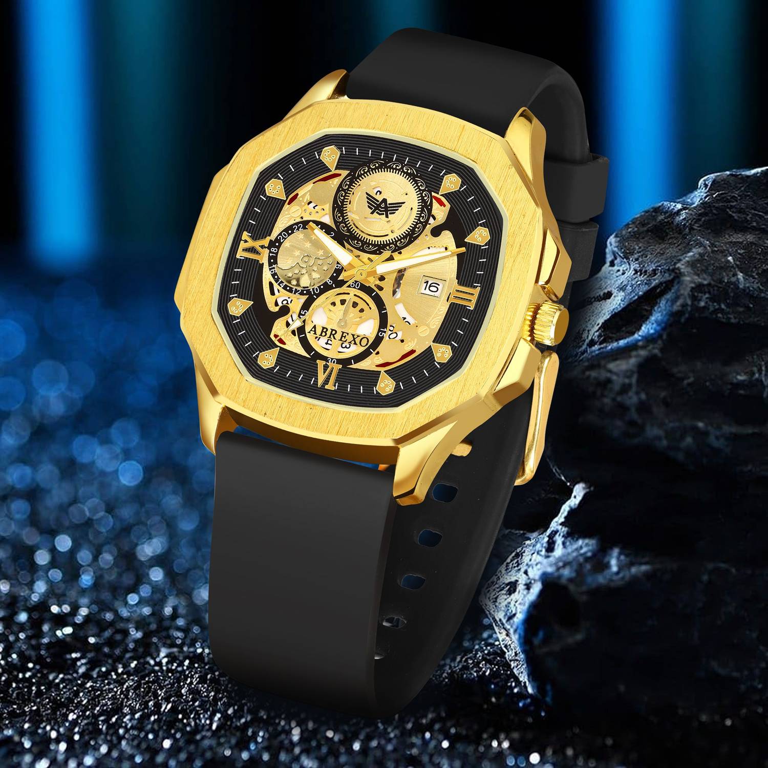 ABREXO Abx8300-GD BK Gold Dial Chrono Watch - Image 2