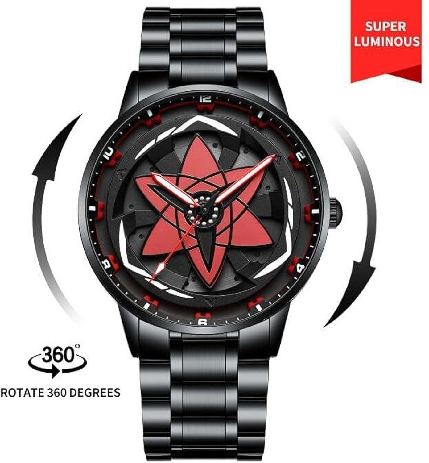 Image of NAYABE Anime Spinning Watch. Rotating Star Design Watch, Black Metal Bracelet NAYABE Anime Spinning Watch. Rotating Star Design Watch, Black Metal Analog Watch - For Men