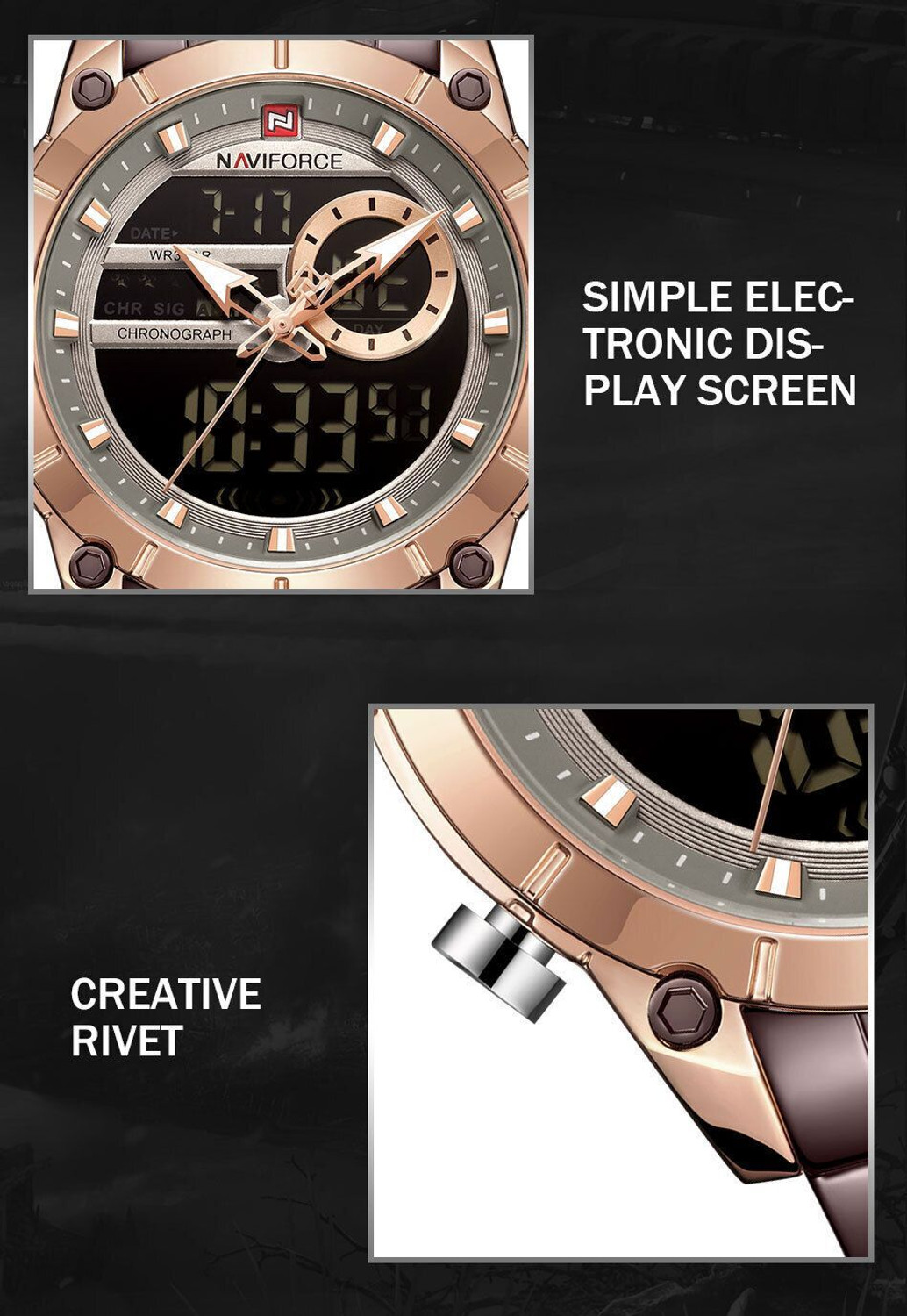 Image of NAVIFORCE 9163 eye catchy color and feature loaded attractive Analog-Digital Watch - For Men