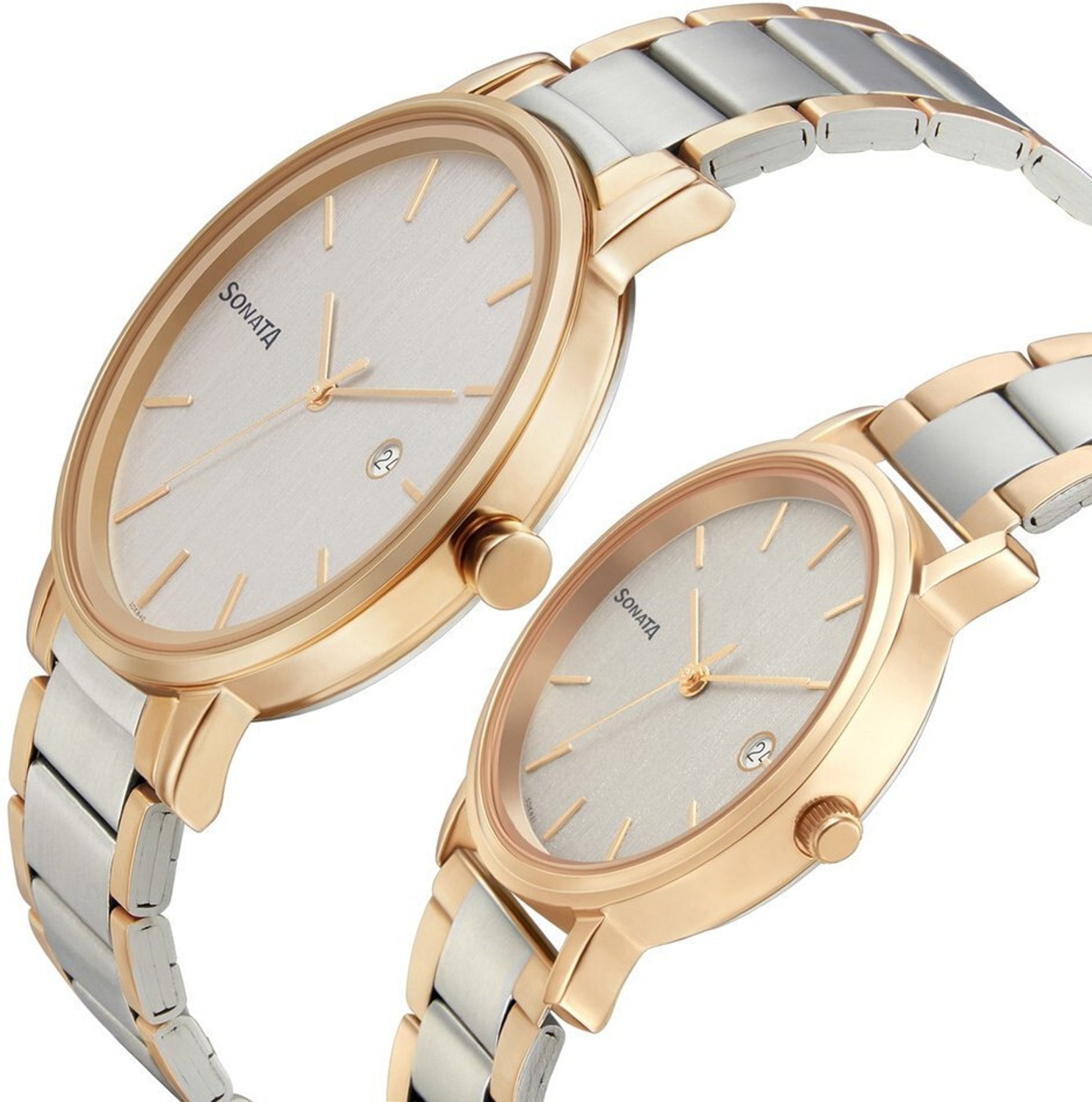 Image of SONATA Bandhan NT713187029KM01 Sonata Bandhan Silver Dial TwoToned MetalStrap Couple Analog Watch - For Couple