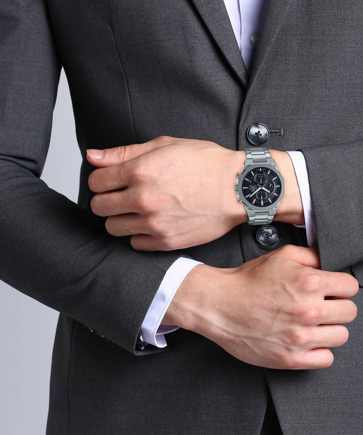 CASIO Edifice Black Dial Silver Stainless Steel Watch - Image 2