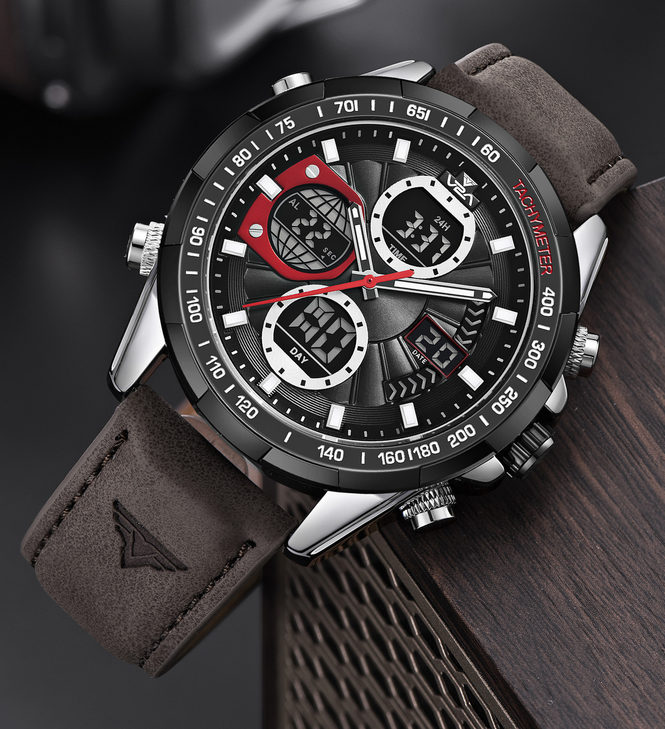 Image of V2A Chronograph Watch for Men 45mm Big Dial Multifunctional 30M Waterproof Analog-Digital Watch - For Men 8004