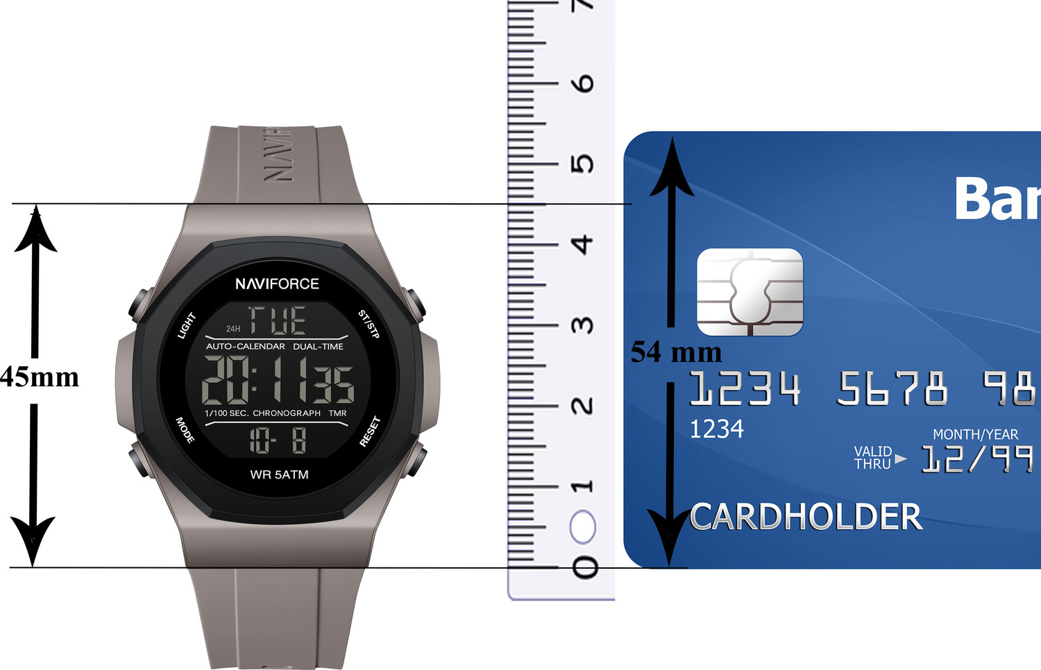 Image of NAVIFORCE NF7117 Classic Beige Siliocn Strap With LCD Display Digital Watch - For Men