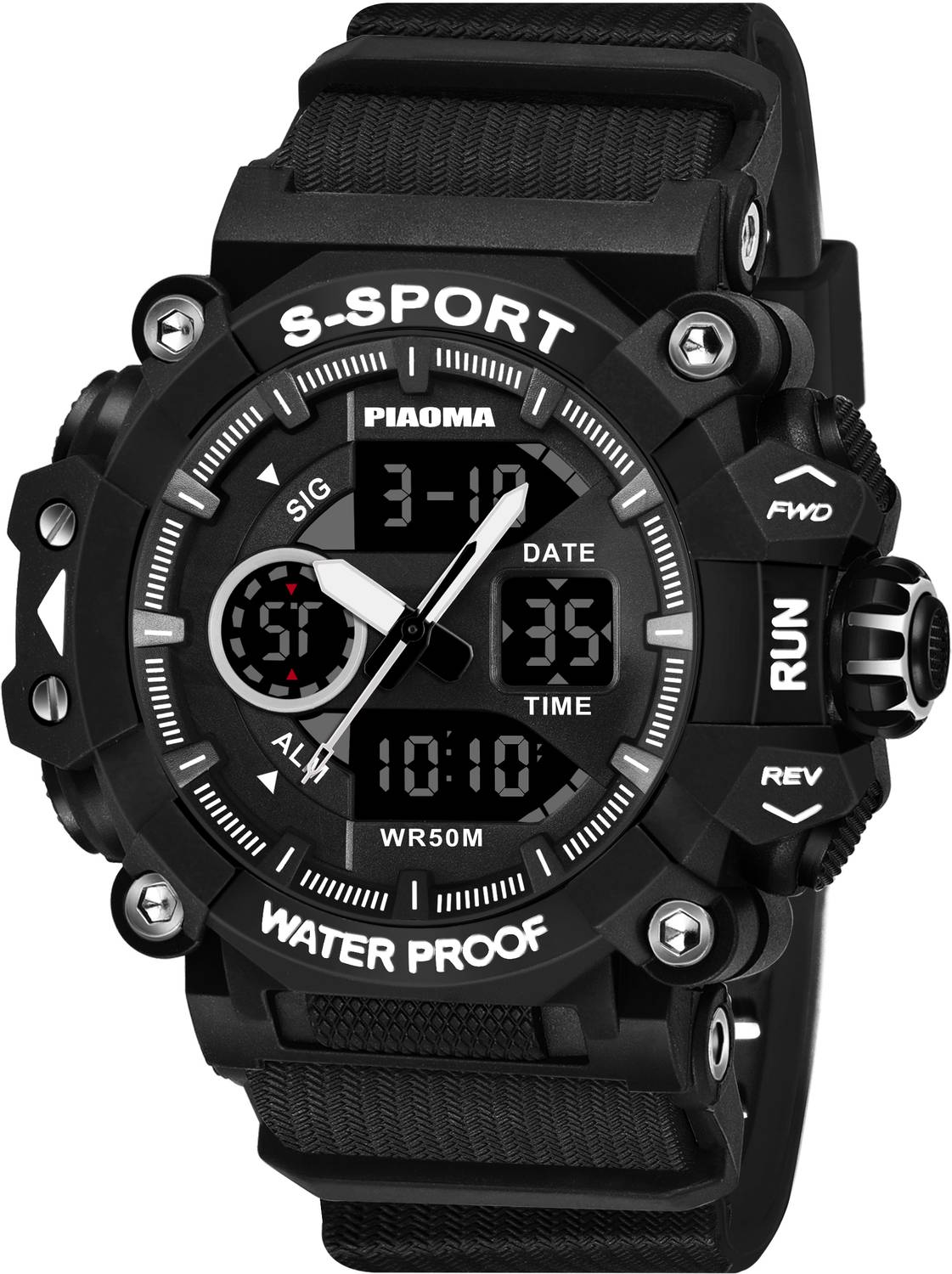 Missfox Waterproof Sport Digital Watch Analog-Digital Watch - For Men New Generation Big Dial Waterproof Super Trendy PU Mash Strap Round Sports Analog-Digital Watch  - For Men