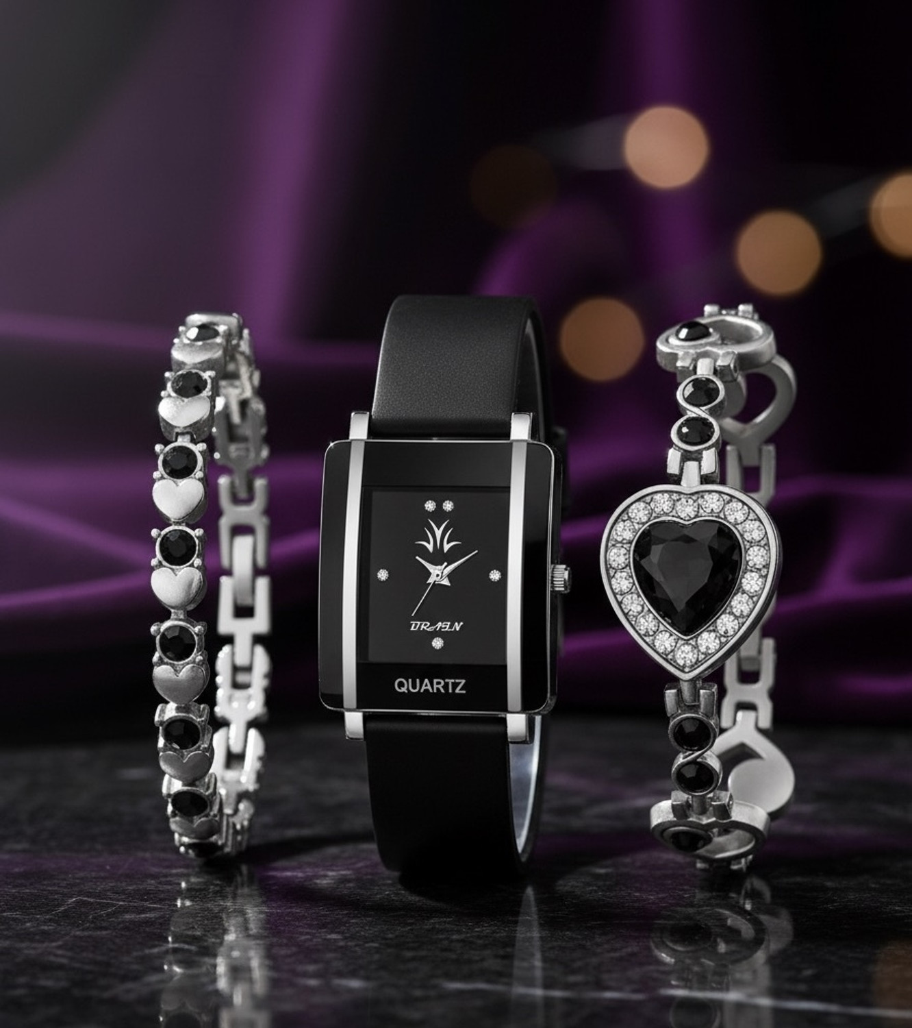 Image of BRAIN Vintage New dimond dial Square with two dimond bracelet watch for Girl,Women Analog Watch - For Women