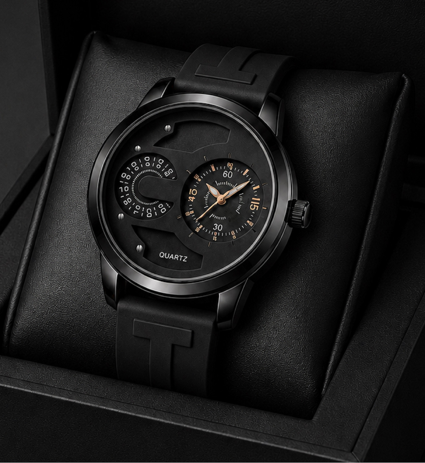 Image of MAAN INTERNATIONAL NM-1605 Noir Motion Stylish Designer Premium Dual Dial With Silicone Strap Analog Watch - For Men