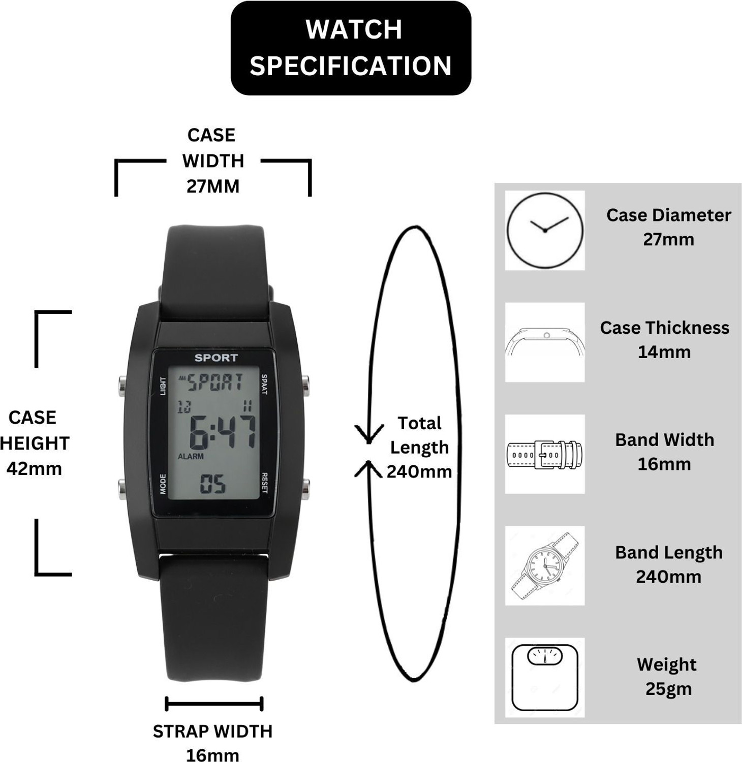 Image of WiseWalker WiseWalker Black Digital Watch LCD Display Silicone Belt for Women & Girls Digital Watch - For Women