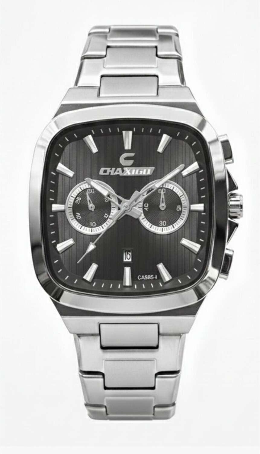 Image of Chaxigo Classic Black Dial Silver Bracelet Strap Cronograph Analog Watch - For Men