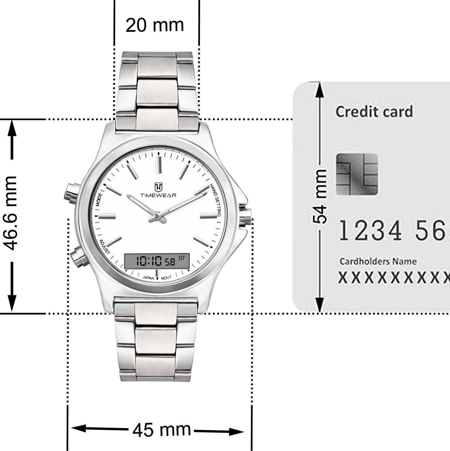 Image of TIMEWEAR 332DACH TIMEWEAR Dualtime White Dial Stainless Steel Chain Quartz Analog-Digital Watch - For Men