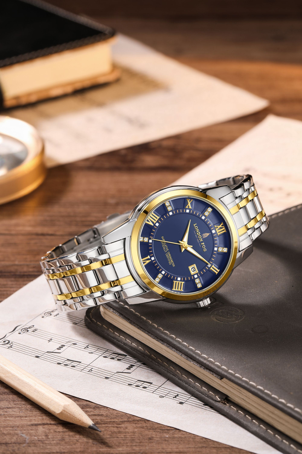 Image of London Fog Blue Dial, Two Tone Silver Gold Stainless Steel Strap, Metal Case, Date Display Regent Collection Blue Dial Two Tone Silver Gold Strap Metal Case Date Display Analog Watch - For Men