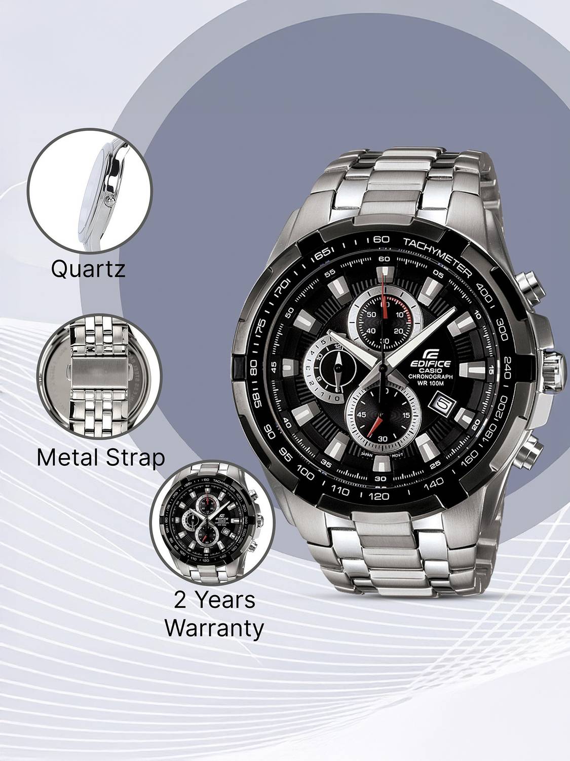 CASIO Edifice EF-539D-1AVDF Black Dial Steel Watch - Image 3