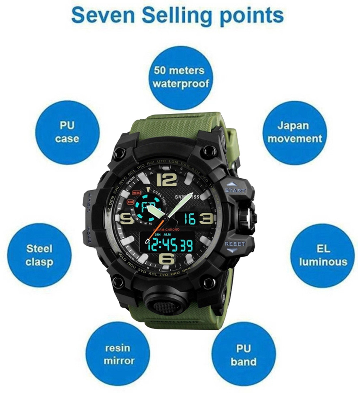 Image of Harbor A boys' favorite timepiece with a sturdy green PU strap Analog-Digital Watch - For Boys
