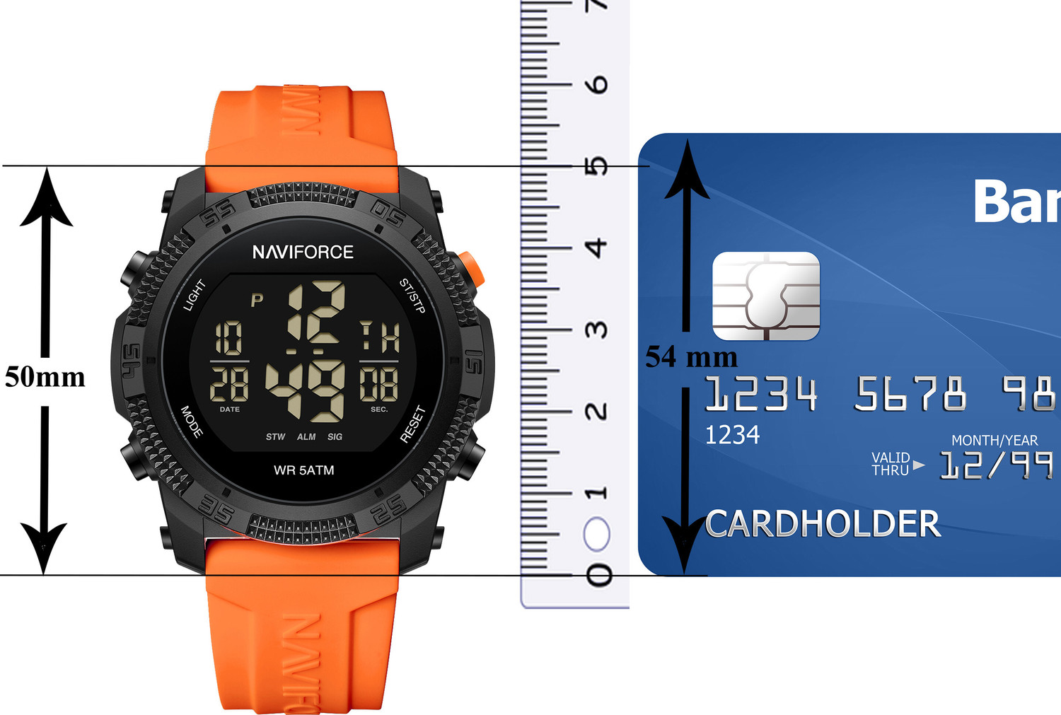 Image of NAVIFORCE NF7104 B /O Orange silicone light weight strap multi-function round dial Digital Watch - For Men