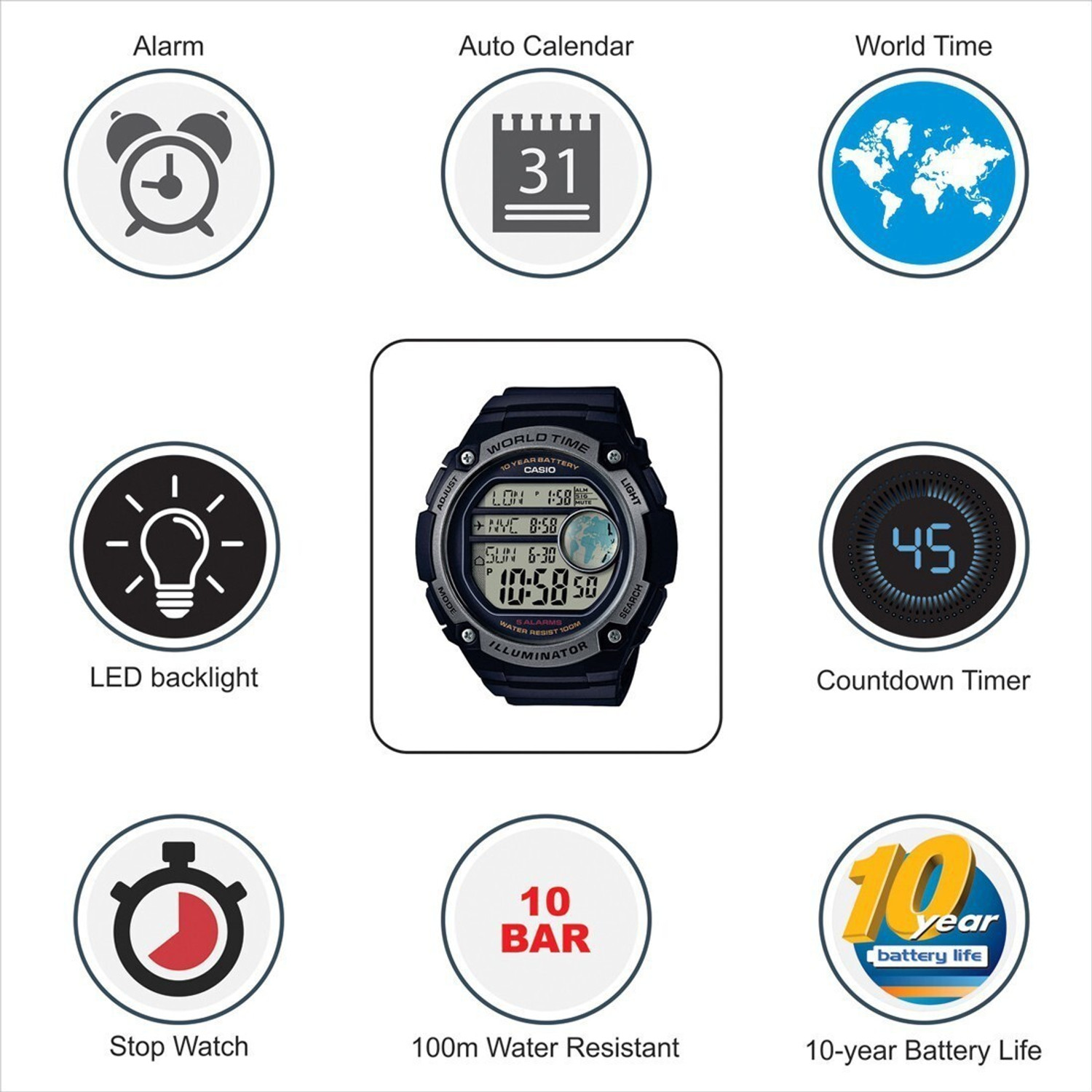 Image of CASIO AE-3000W-1AVDF Youth Digital ( AE-3000W-1AVDF ) Digital Watch - For Men