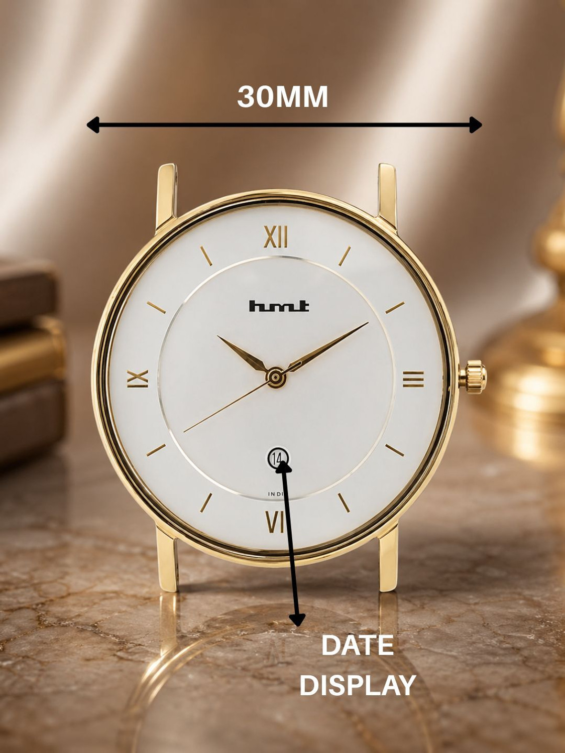 Image of Hmt watches HMT Clasic Watches Classic White dial Gold Case Brown Belt with Date Display Analog Watch - For Men & Women