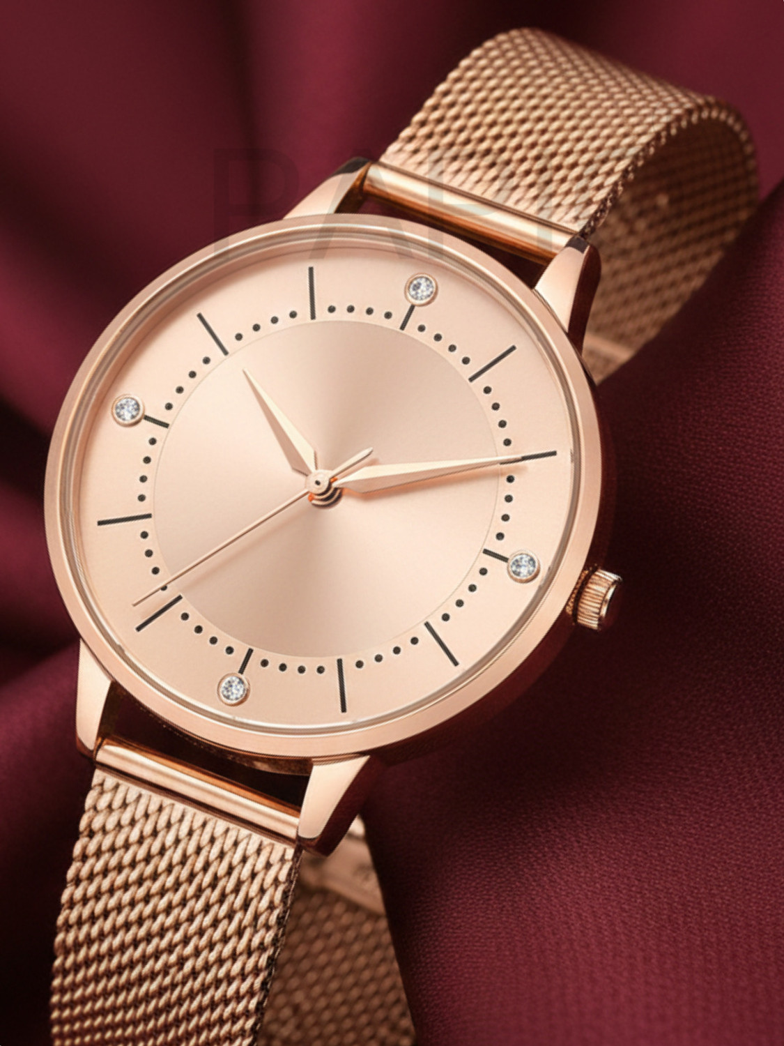 Image of PAPIO PAPIO Beige Dial Rose Gold Color Metal Strap Analog Watch - For Women