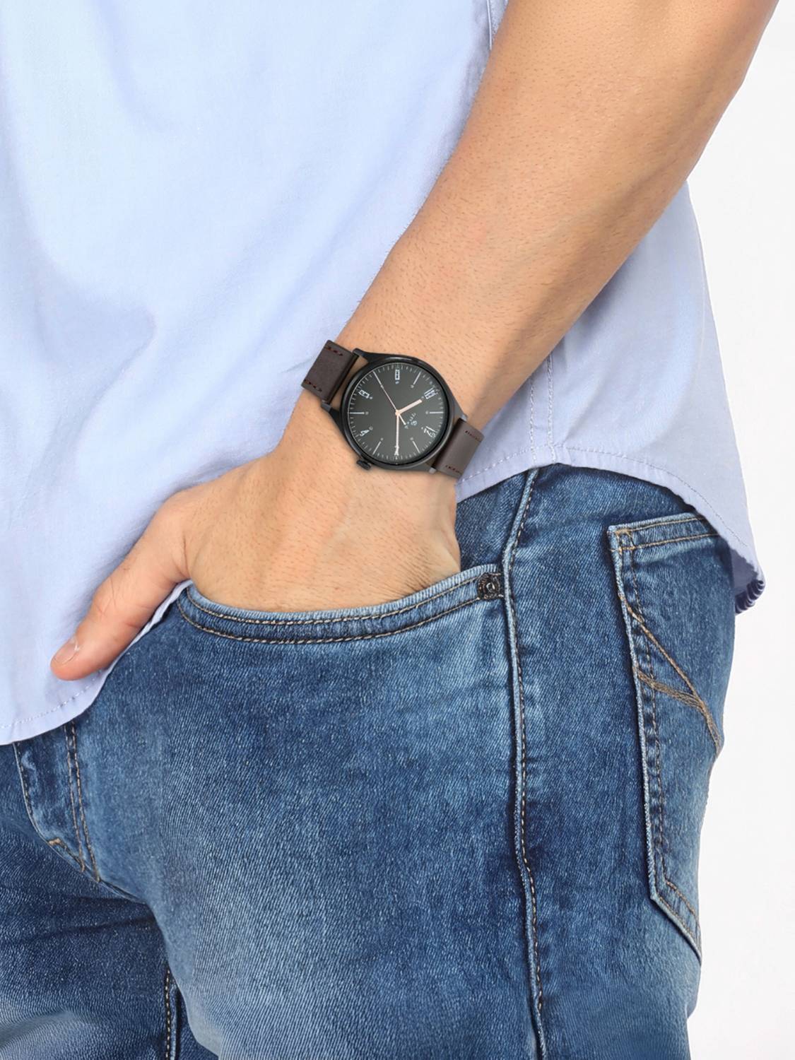 Titan NN1802NL01 Minimalist Black Dial Brown Leather Watch - Image 2
