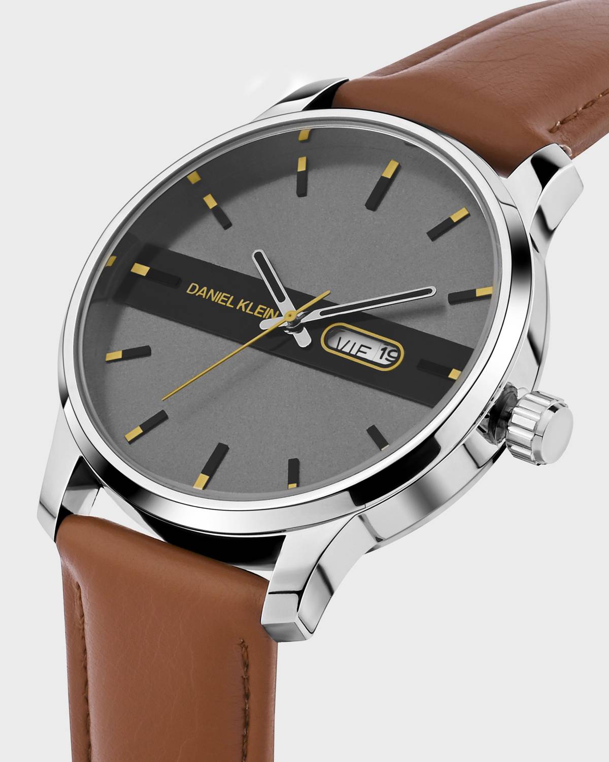 DANIEL KLEIN Tan Brown Leather Strap Day Dated Analog Watch - For DANIEL KLEIN Tan Brown Leather Strap Day Dated Analog Watch - For