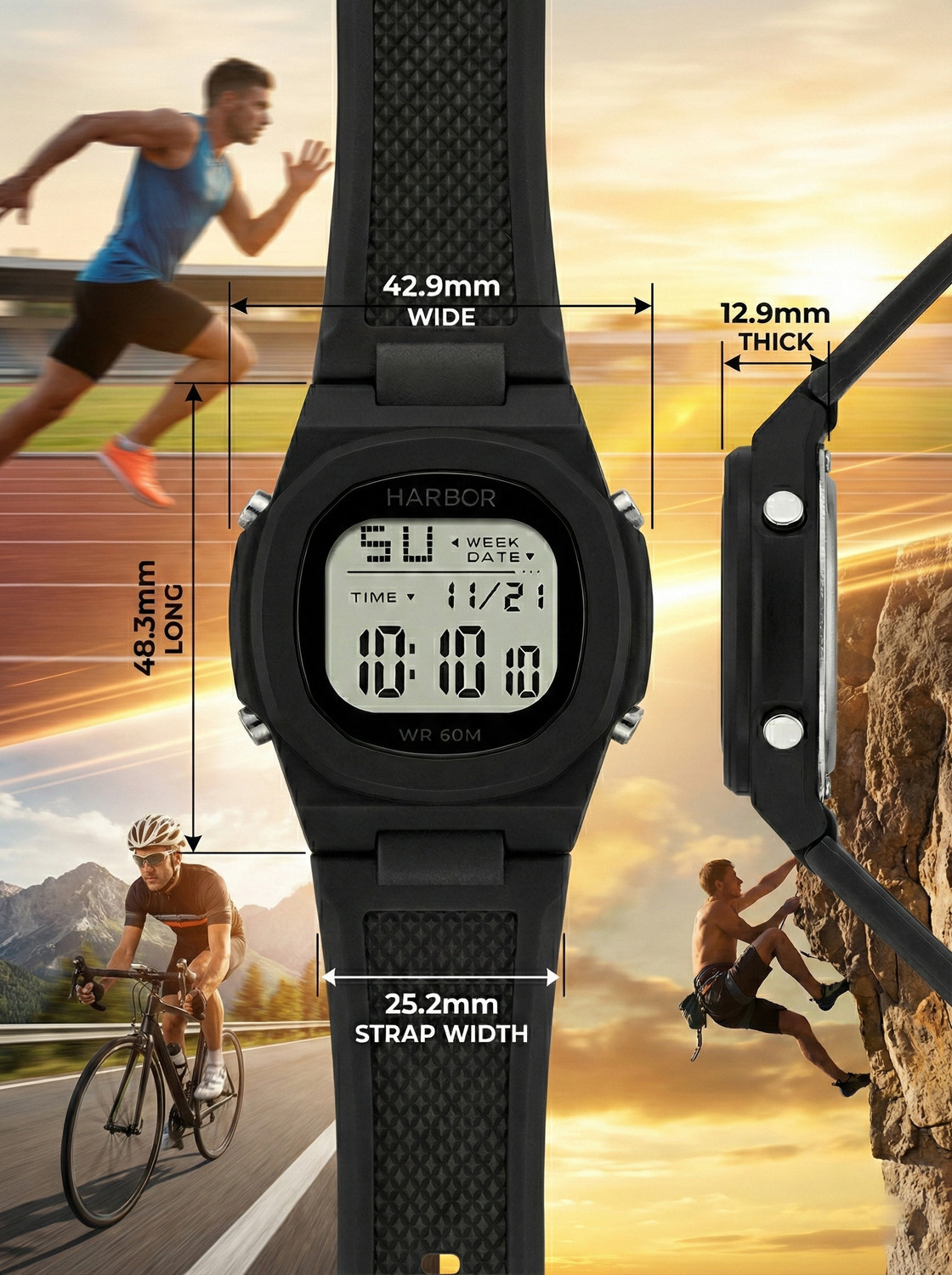 Image of Harbor rugged durability modern styling bold square dial gym, outdoors Sports Watch Digital Watch - For Men