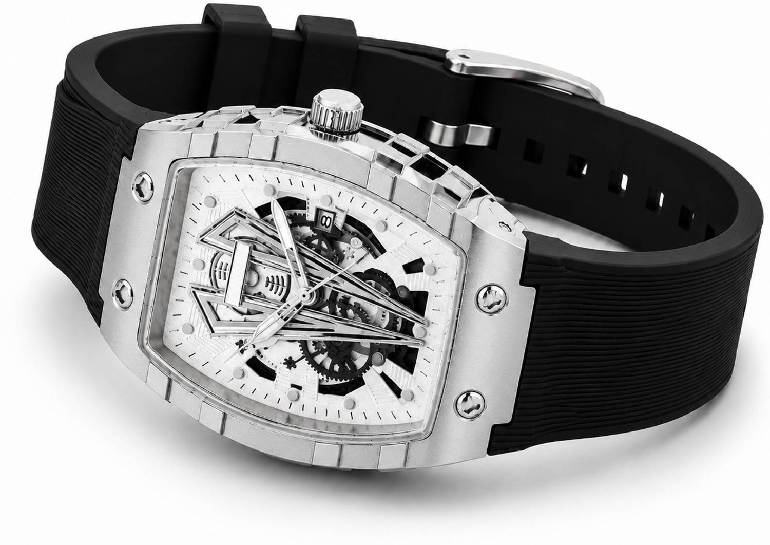 K&K Premium Skeleton Silver Men's Watch - Image 4