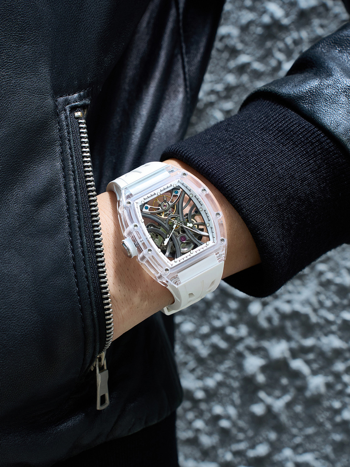 Image of French Connection FCA47W Stealth Series Limited Edition White K9 Glass Automatic Rectangle Analog Watch - For Men