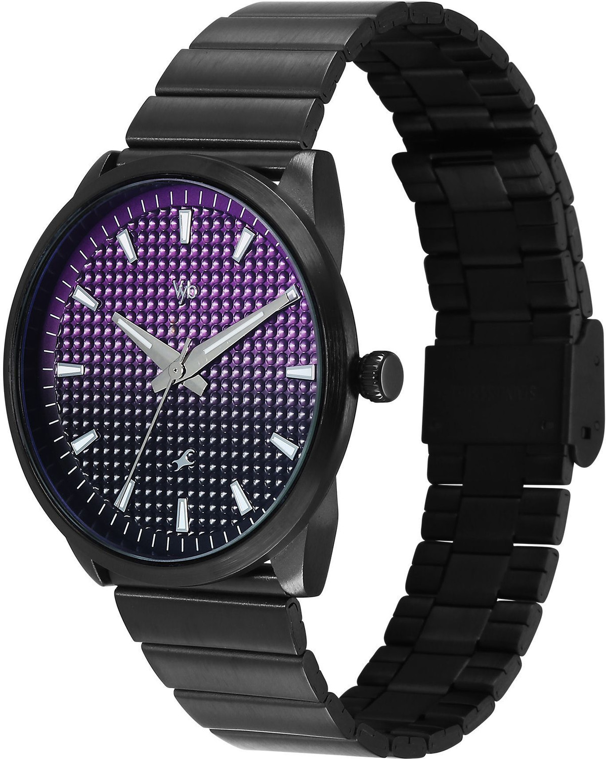 Image of Fastrack Vyb Arcane Fastrack Vyb Arcane Quartz Purple Dial Black Stainless Steel Strap Analog Watch - For Men