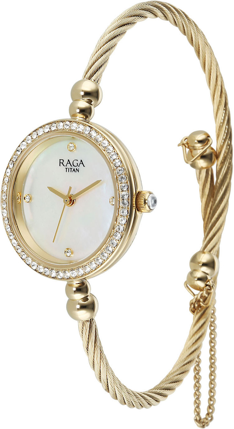 Image of Titan Raga Spotlight 2.0 Raga Spotlight 2.0 3Hands White Dial Textured Kada Strap Analog Watch - For Women